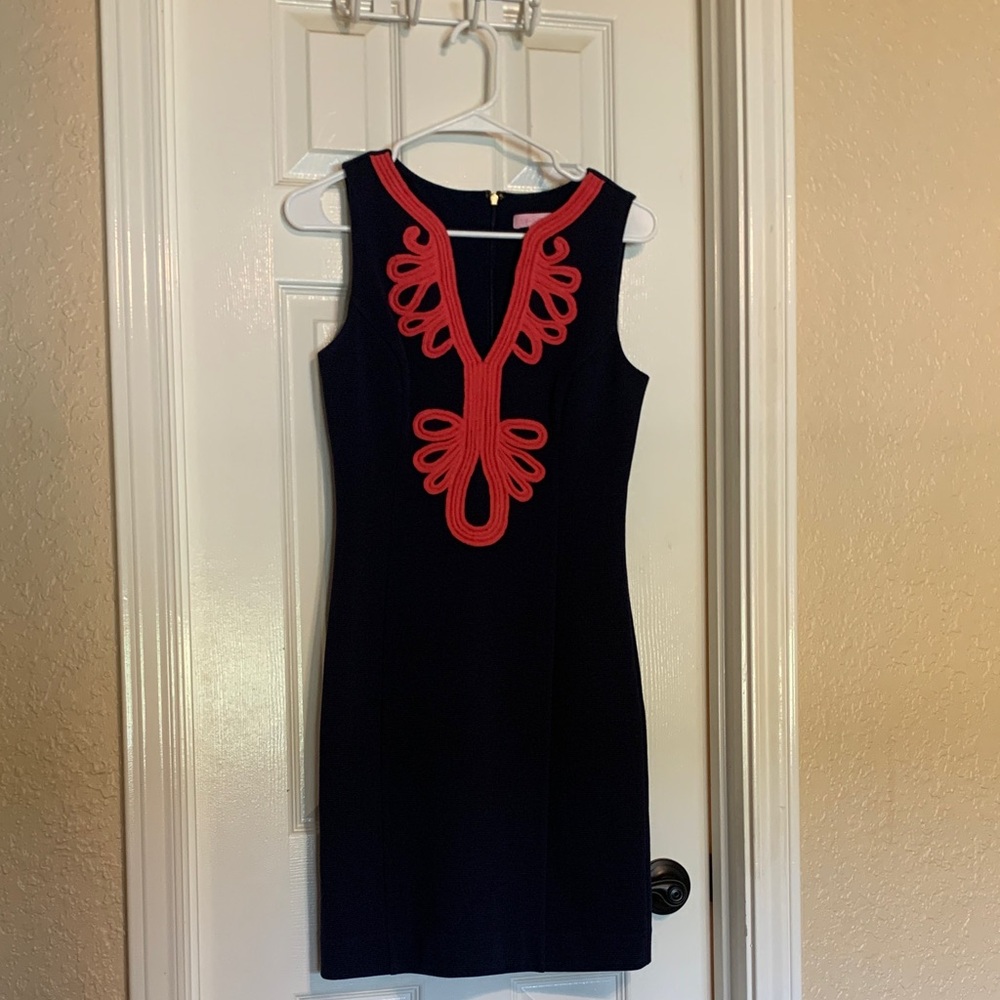 Lilly Pulitzer Navy Sleeveless Mini Dress with Coral Trim